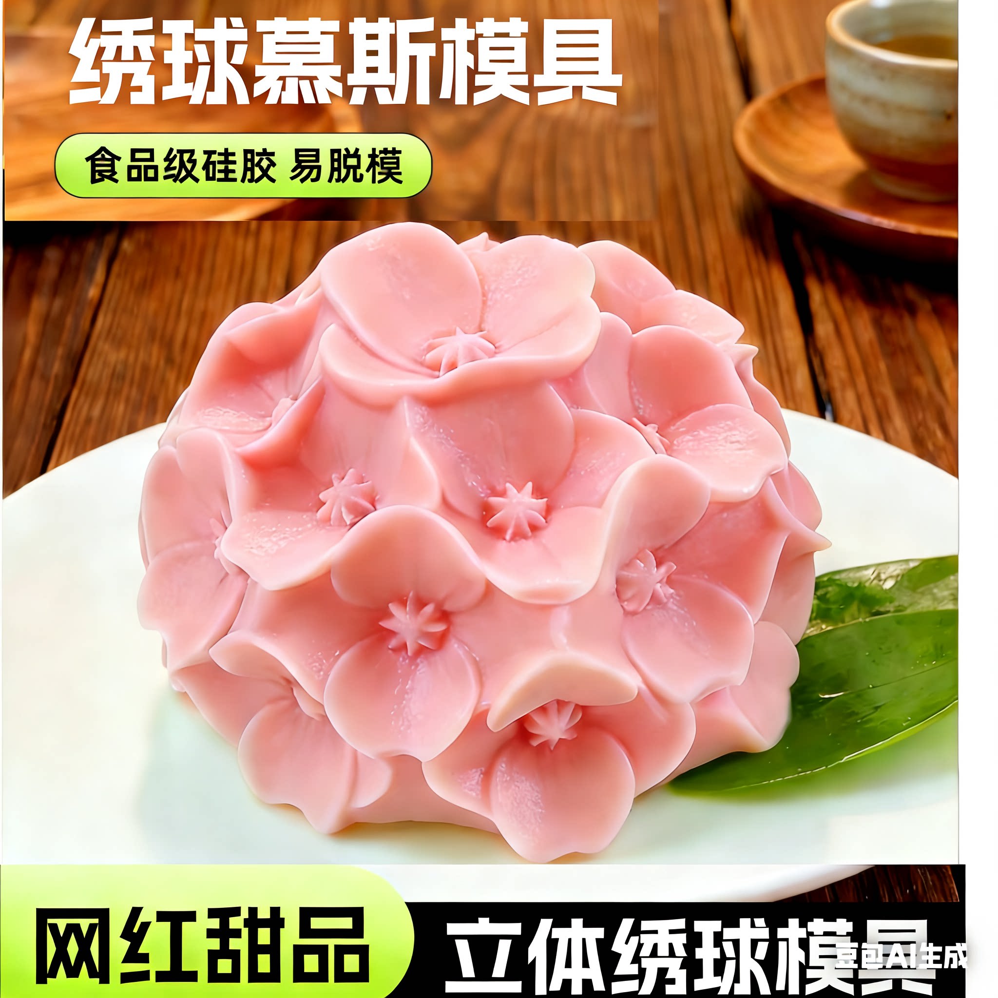 绣球花模具慕斯奶冻果冻布丁甜品花朵造型食品级硅胶立体牡丹花磨
