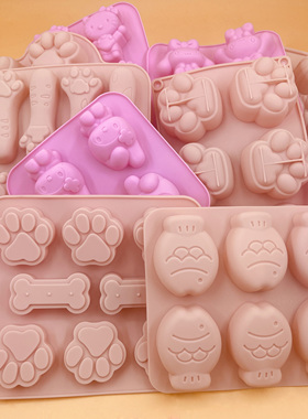 6连小鱼巧克力模具硅胶猫爪钵仔糕果冻捏捏乐石膏手工皂制作工具