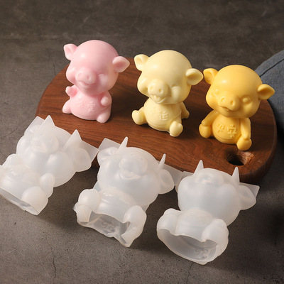 猪皮冻模具小猪硅胶食品级模具做肉皮冻熬皮的3D立体慕斯小猪磨具