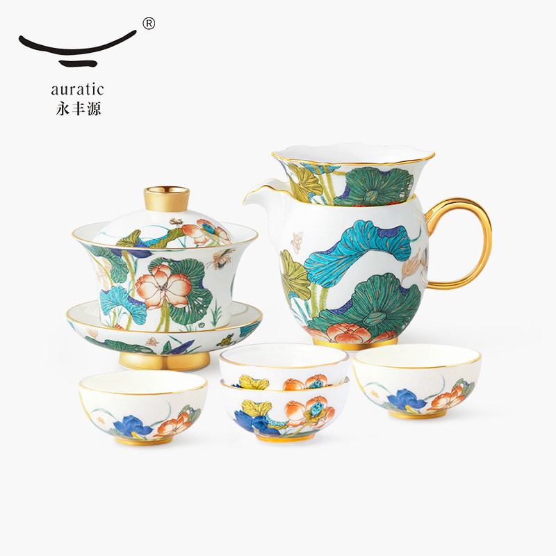 平台秒杀 永丰源幸福和鸣8/9头功夫茶具陶瓷盖碗茶杯套装