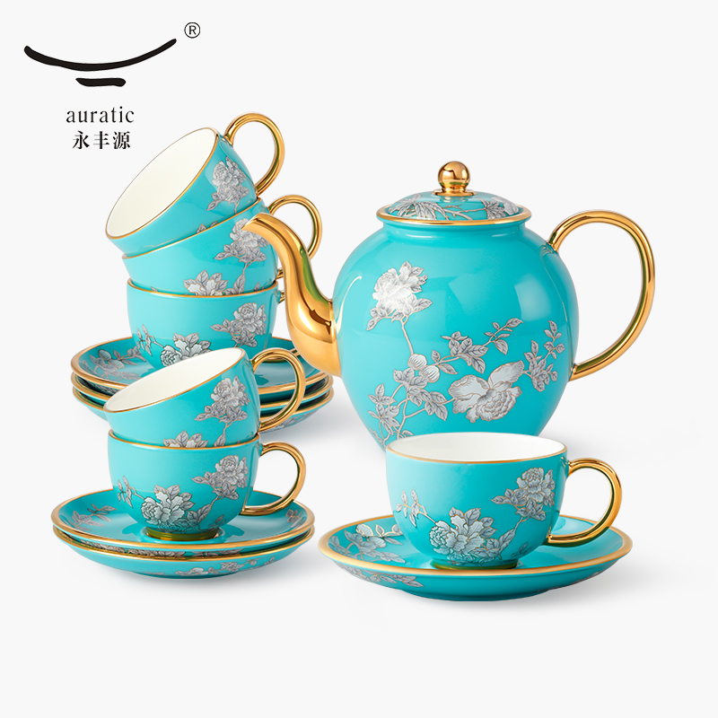 永丰源水墨牡丹14头咖啡具套装陶瓷茶具咖啡杯轻奢