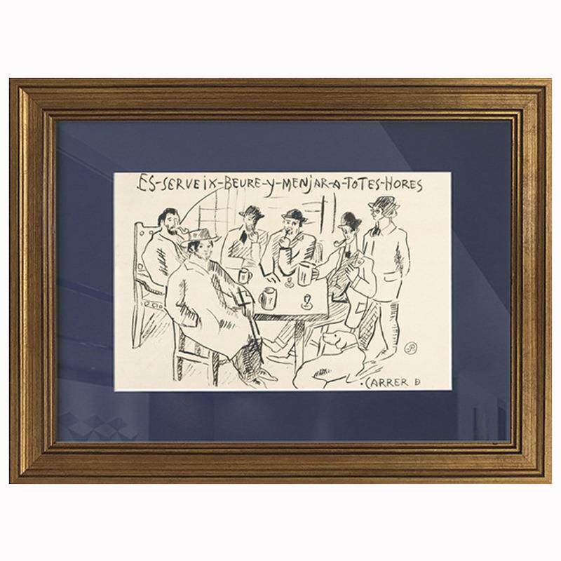 毕加索素描黑白人物装饰画客厅床头欧式复古金框挂画卡纸艺术壁画