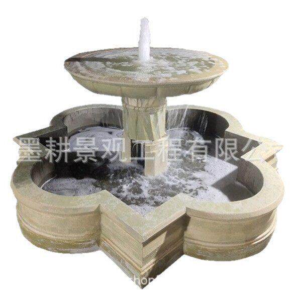 现简约欧式泡沫水景表面PU硬化米黄色喷泉花盆园林景观雕塑
