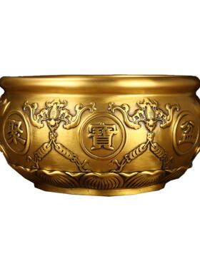 五福聚宝盆招财摆件黄铜聚财家用客厅装饰品工艺品新中式铜器黄铜