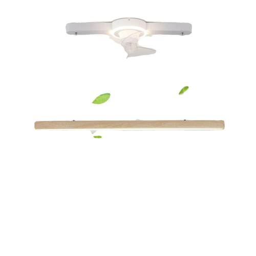 现代简约胡桃木色LED餐吊灯隐形风扇餐厅灯一字型静音实木灯具