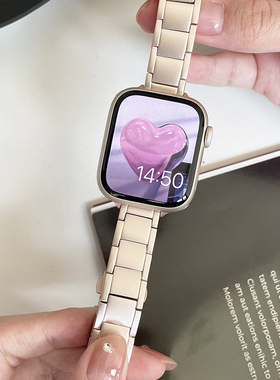 细款星光色不锈钢金属适用iwatch10苹果表带applewatch987654SE女