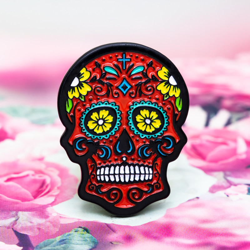 墨西哥亡灵节骷髅头徽章胸针痛包饰品彼岸花胸花别针动漫卡通配饰