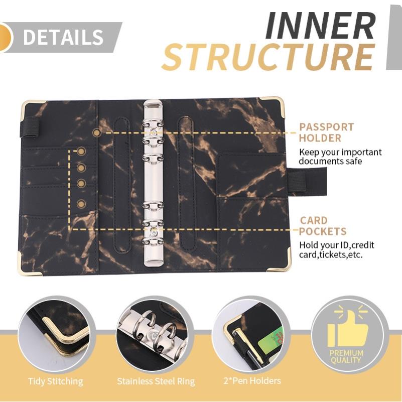 A6 PU Leather Marble Notebook Binder Budget Planner Money Or