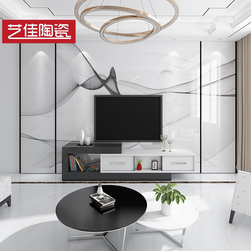 新中式电视背景墙瓷砖客厅微晶石影视墙造型轻奢墙仿