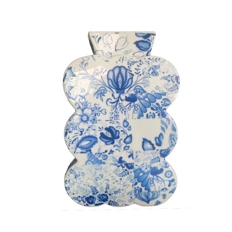 蝴蝶造型青花养鲜花陶瓷花瓶花器插花新中式复古田园客厅装饰