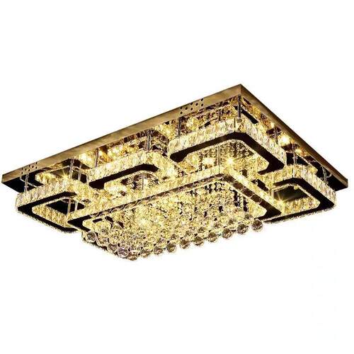 简约客厅水晶灯方形不锈钢轻奢主卧室led水晶吸顶灯全屋套装灯具