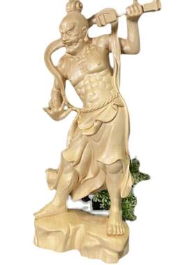 崖柏桧木雕刻家居人物摆件门神哼哈二将佛像神像力士装饰工艺品
