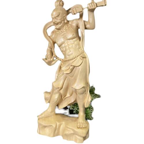 崖柏桧木雕刻家居人物摆件门神哼哈二将佛像神像力士装饰工艺品