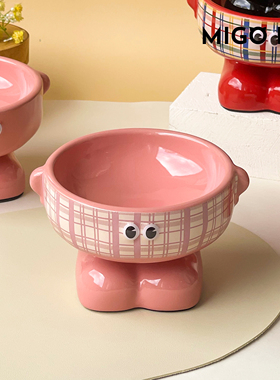 狗碗狗盆防打翻小猫饭碗可爱猫咪食碗高颜值猫碗高脚陶瓷宠物碗