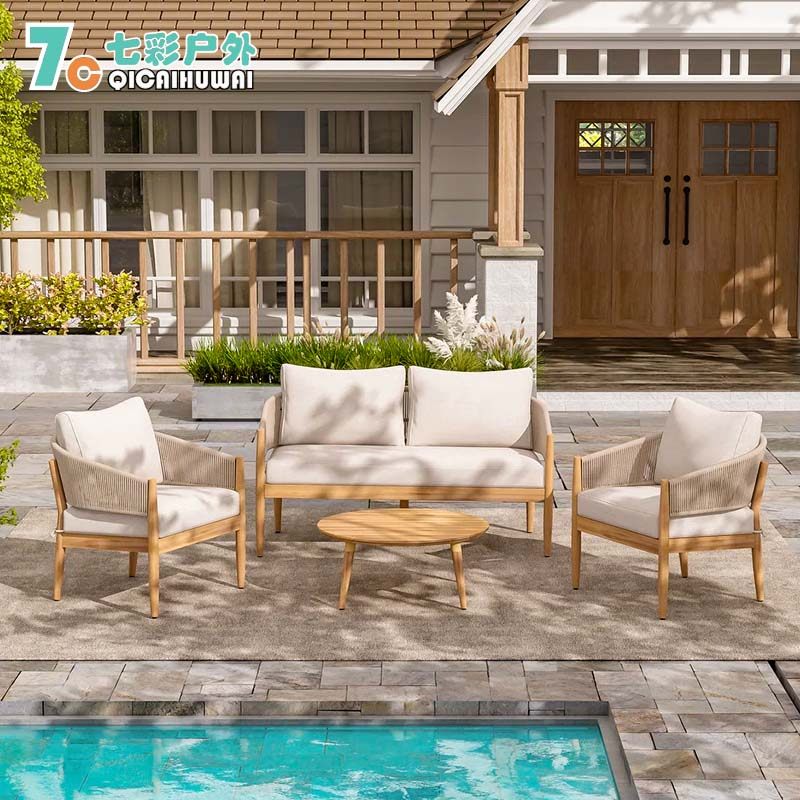 户外沙发茶几组合庭院别墅花园设计师售楼部室外露天藤编实木家具,住宅家具,户外沙发,淘宝优惠券,粉丝福利购,淘宝优惠卷