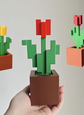 3D打印MC郁金花玫瑰花创意摆件