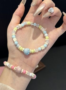 马卡龙色系猫爪陶瓷串珠手链