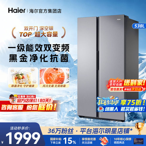 海尔大容量冰箱538升双门对开门