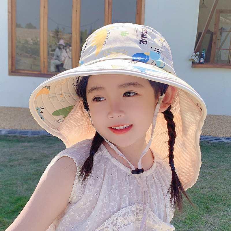 儿童防晒帽夏季遮脸防紫外线男孩女童遮阳帽护脖学生春游太阳帽