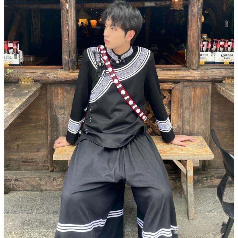 新款旅拍苗族少数民族网红同款刺绣男装潮品彝族男士旅拍服装男款