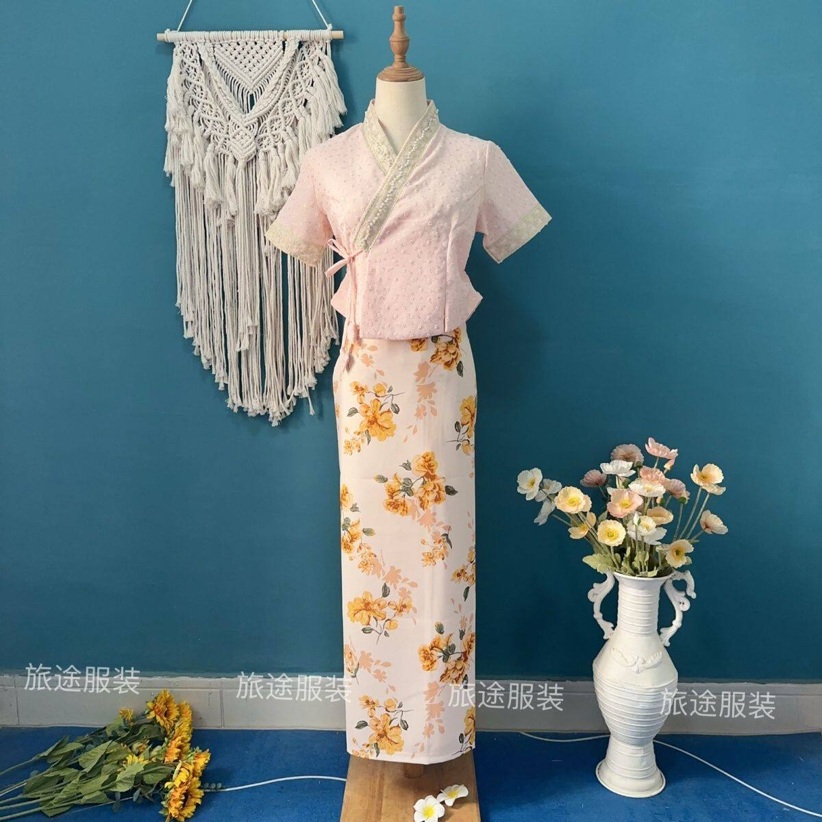 新款西双版纳傣族服装女上衣长裙工作服传统傣族裙生活套装日常装