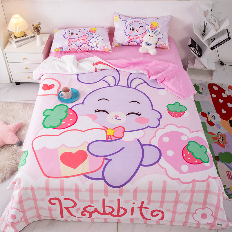 卡通小兔子夏凉被儿童可爱女孩兔子空调被夏季薄被子可水洗纯棉