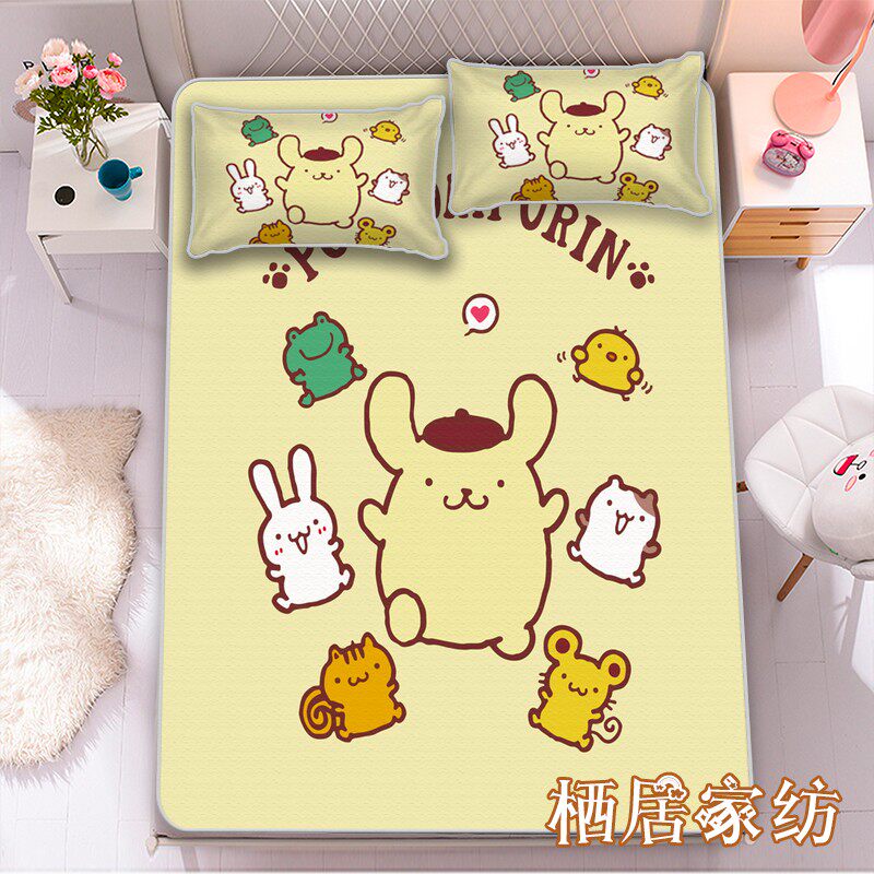 卡通可爱小狗布丁冰丝席三件套学生宿舍软席子冰丝凉感透凉席套件