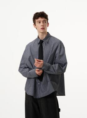 MADWITCH美式复古经典黑色格子衬衫男女宽松休闲百搭cleanfit衬衣