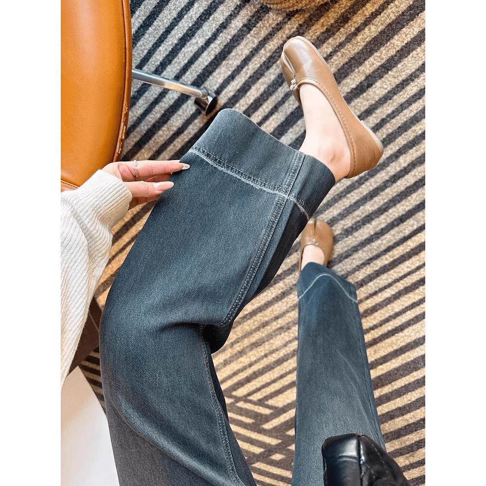 秋季新款弹力阔腿直筒九分牛仔裤女大码显瘦胖妹妹mm梨形身材裤子