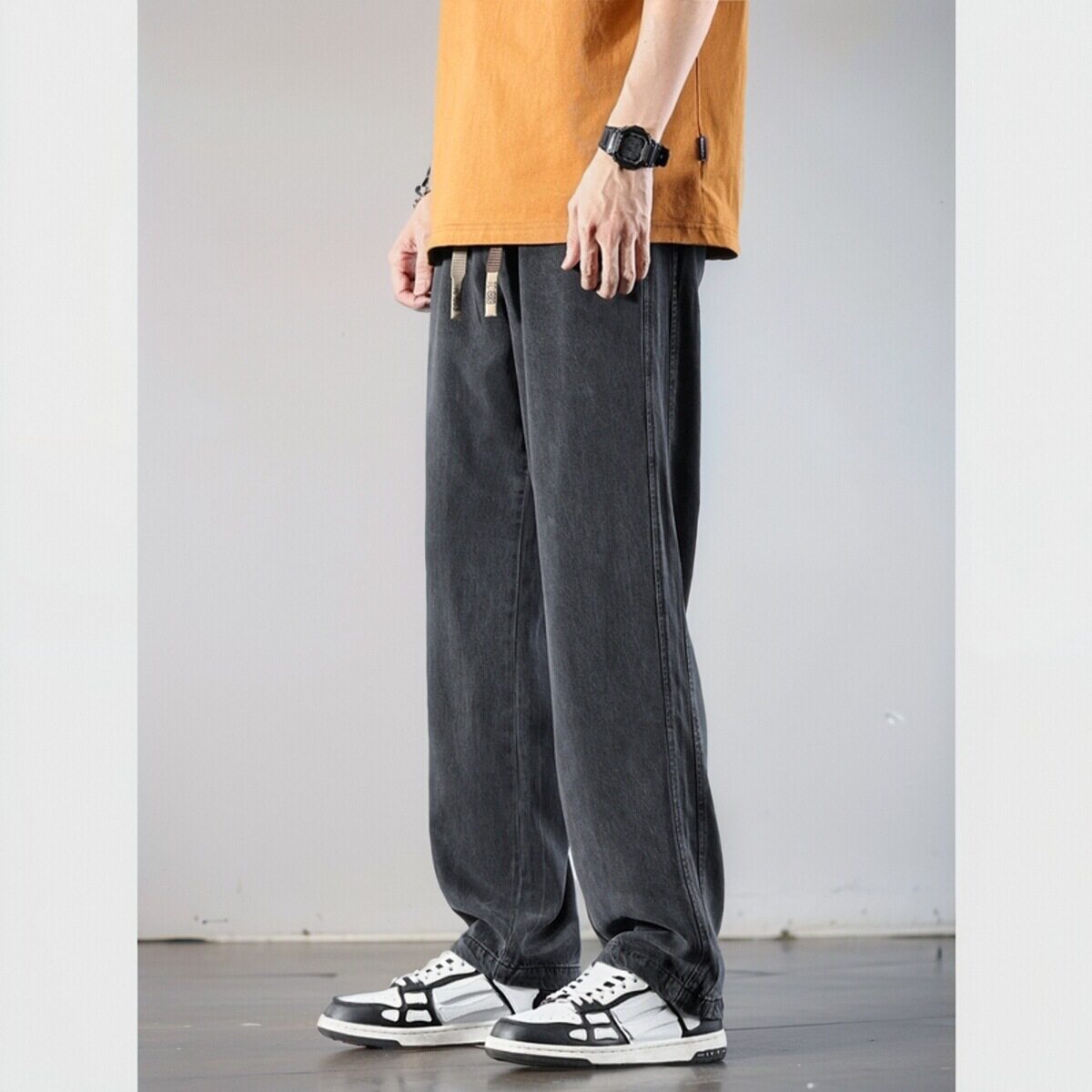 莱赛尔天丝裤子男2026夏季薄款宽松直筒阔腿垂感大码牛仔长裤男