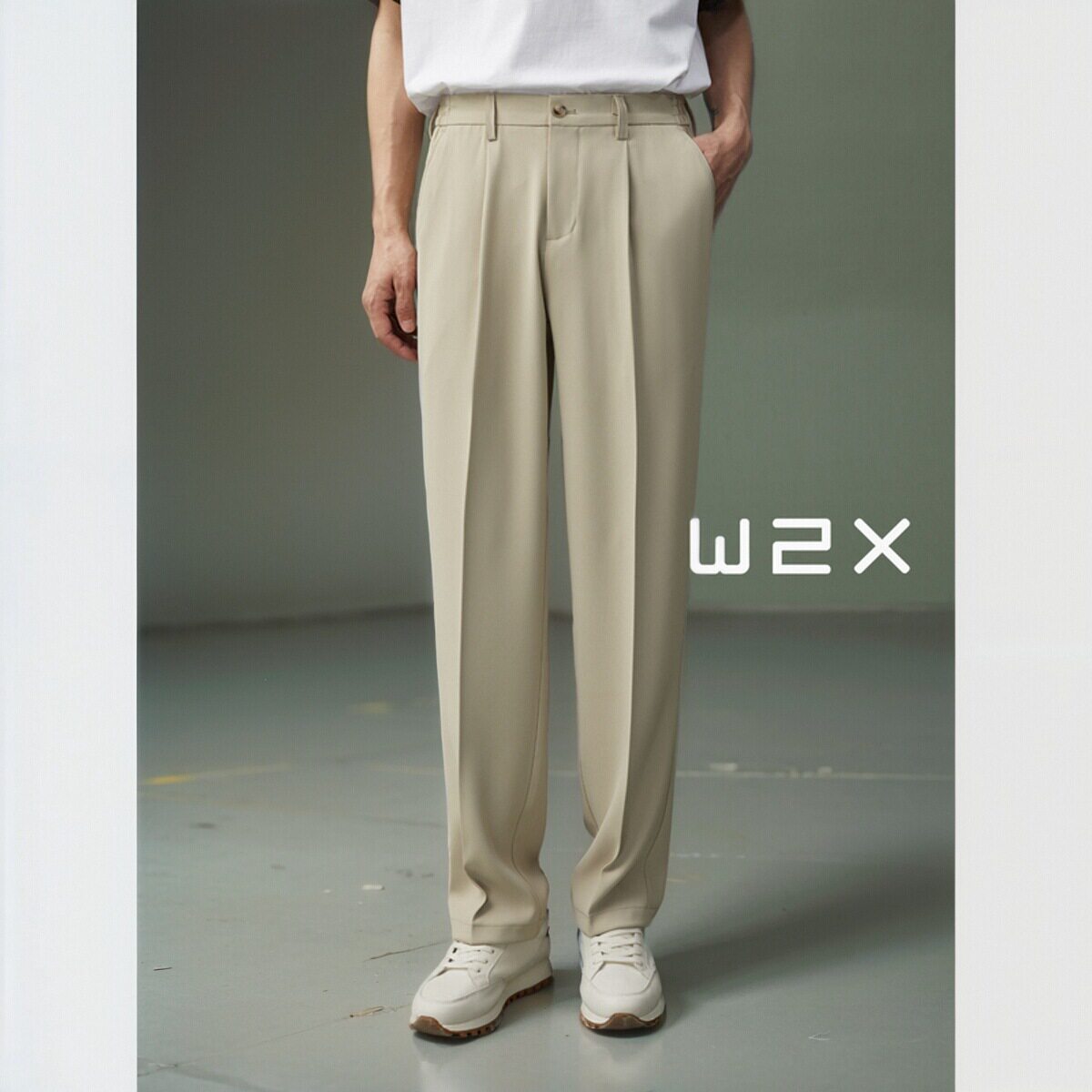 w2x夏季薄款冰丝凉感休闲裤男垂坠感宽松西装裤子男裤长裤子潮流