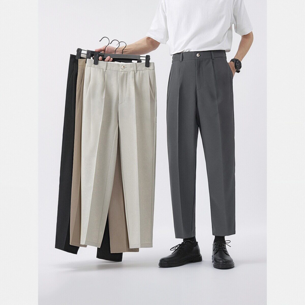 夏季垂感抗皱免烫西裤男九分裤小直筒微宽松长裤男士通勤休闲西裤