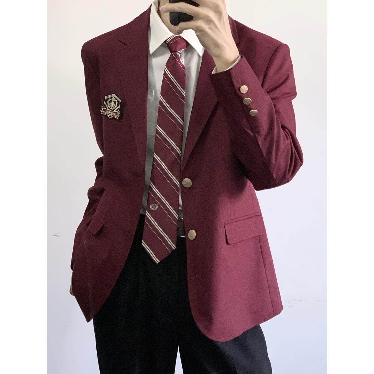 【刺篇】dk学院风红色蓝色男生制服西装成人礼西服外套学生全套装