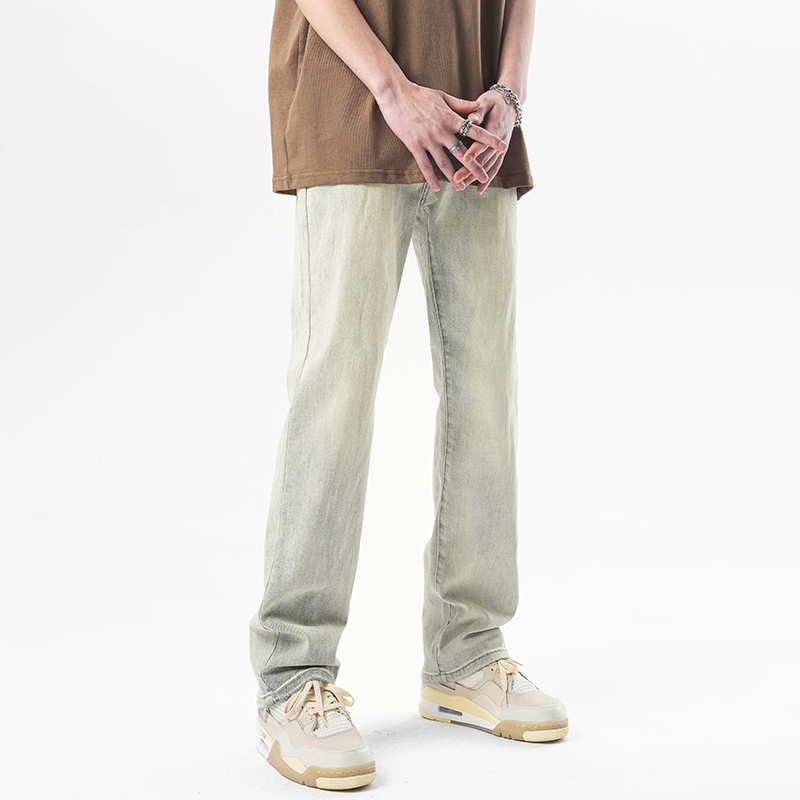 URS GGON美式复古水洗黄泥染弹力牛仔裤情侣潮牌休闲宽松直筒长裤