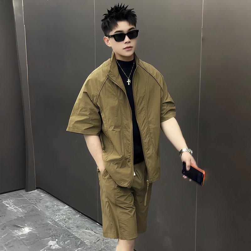 男士时尚户外短袖短裤套