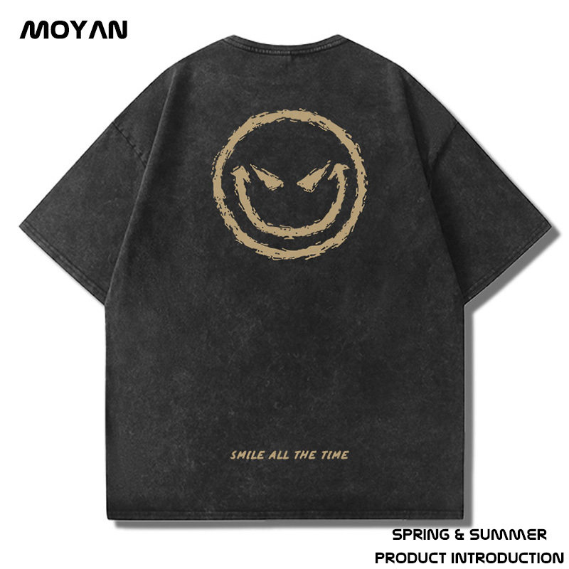 美式重磅t恤纯棉男生潮牌宽松小恶魔短袖复古水洗做旧大码男装潮