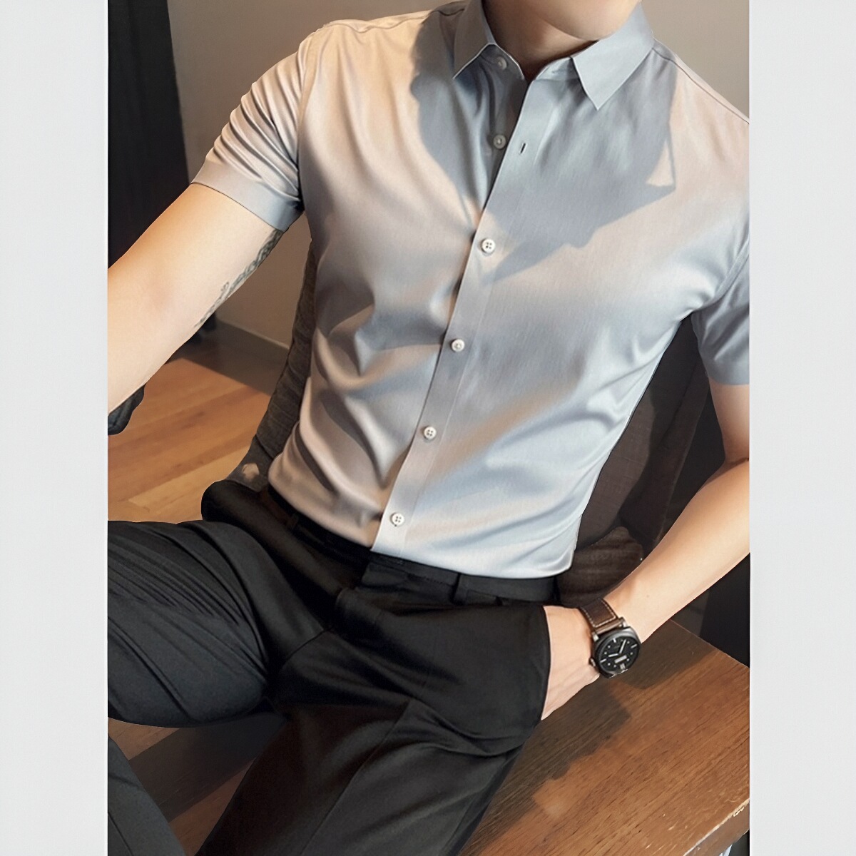 夏季男士衬衫2025新款短袖冰丝无痕休闲商务修身高级感衬衣长袖寸