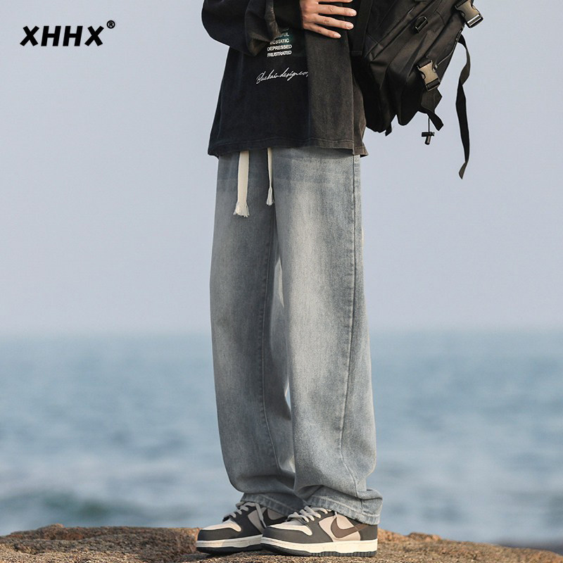潮流直筒牛仔裤男高街休
