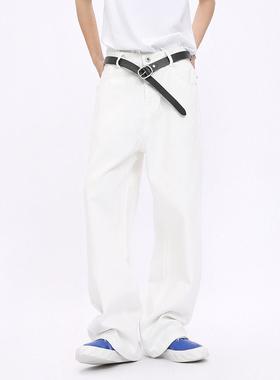 Voguo Relay 基础白色黑色牛仔裤中腰韩版休闲百搭宽松直筒裤男女