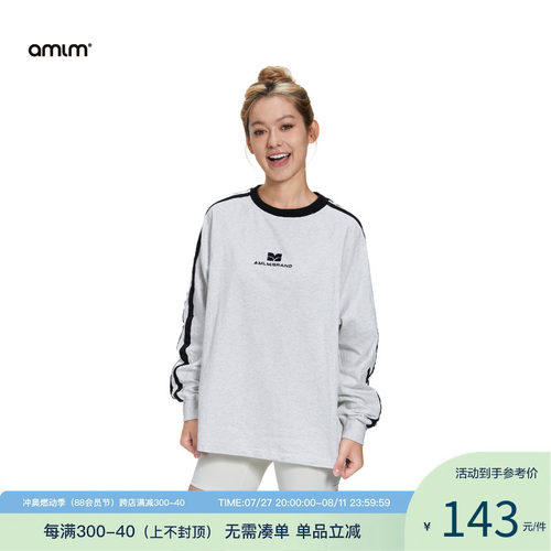 AMLM 织带拼接长袖t恤男美式复古潮牌上衣打底衫女