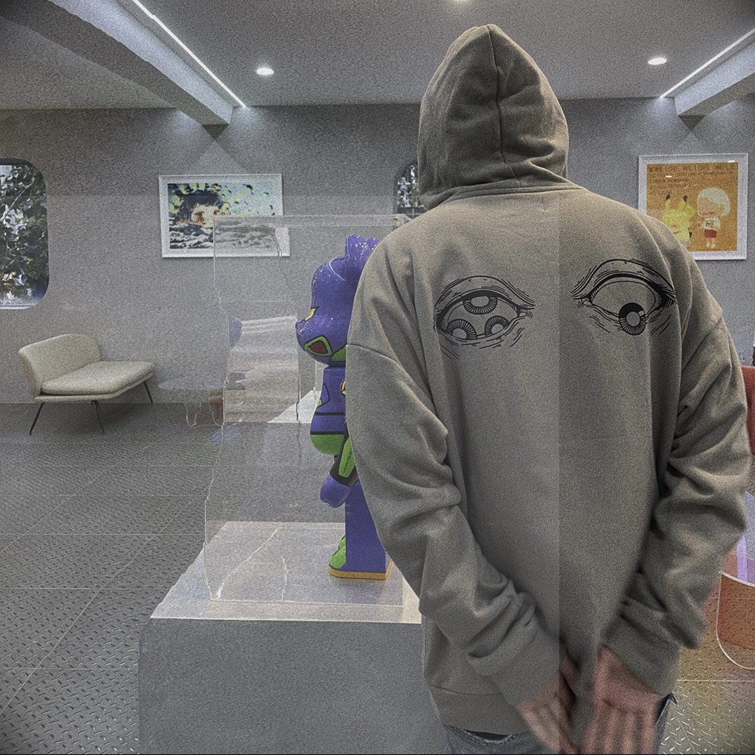 X INFO眼睛连帽卫衣纯棉毛圈国潮原创背后3M反光印花美式街头高街