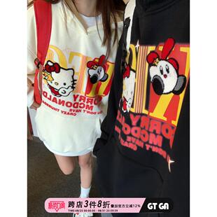 GTGA 美式可爱凯蒂猫刺绣印花连帽卫衣情侣秋冬男女加绒帽衫外套