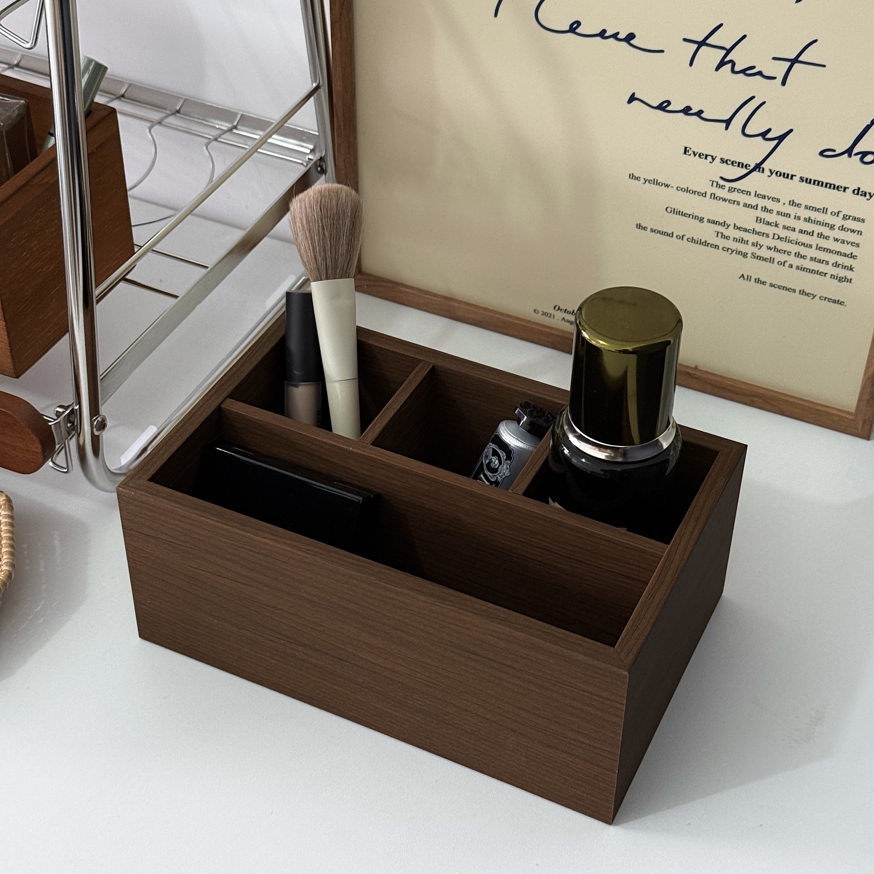 复古木质桌面分格收纳盒文具杂物化妆品整理盒置物盒长方形储物盒