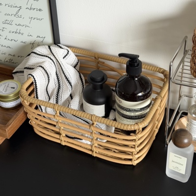 藤编收纳篮筐镂空收纳筐桌面杂物整理镂空收纳篮玄关整理玩具收纳