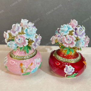 新品金属珐琅彩首饰盒七宝烧手工艺品中古花瓶桌面小摆件装饰礼物