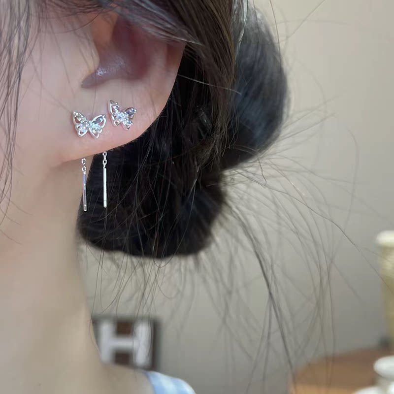 超仙彩色锆石蝴蝶流苏耳线女