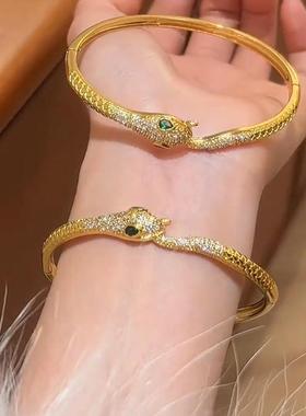 金色满钻蛇形手镯女古法沙金