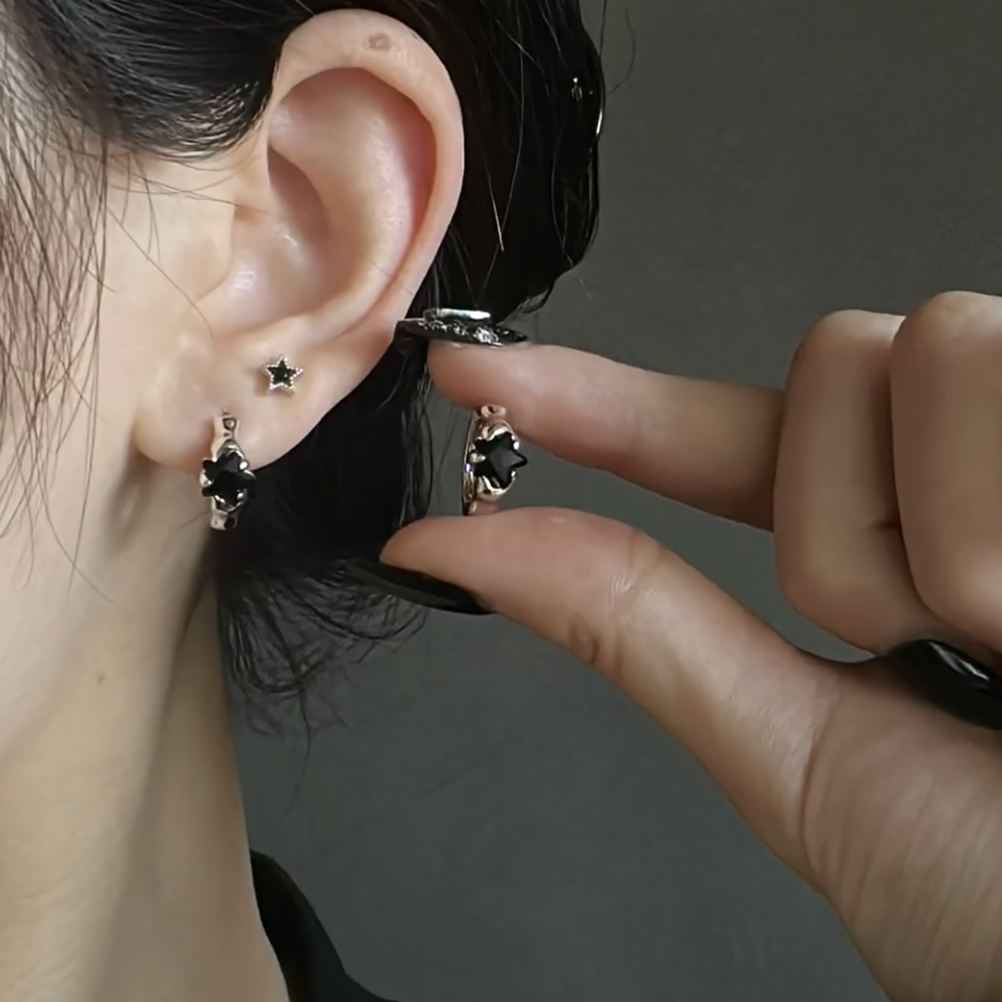 黑色潮酷风五角星四件套耳环女