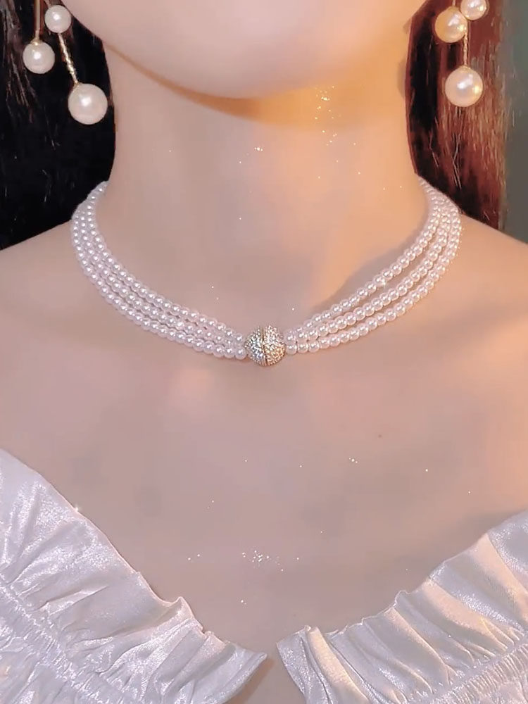 设计感多层珍珠磁吸球球项链女