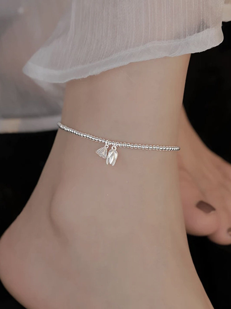 步步生莲银色莲蓬脚链女